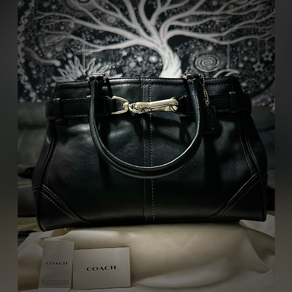 Vintage Y2K Coach tote handbag Black Leather Satchel shoulder bag - Picture 14 of 17